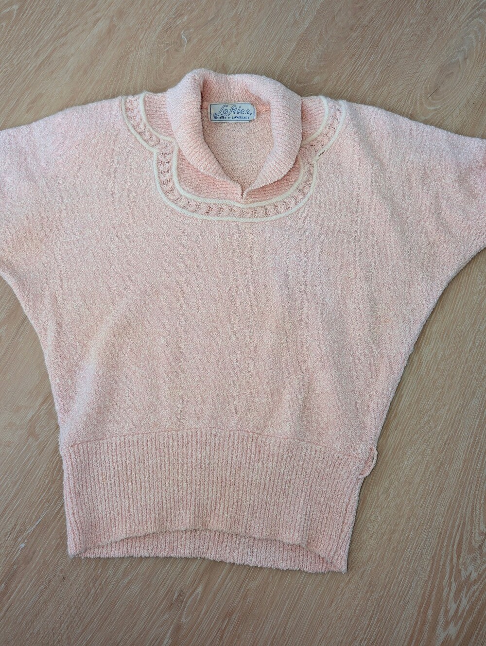 Lofties by Lawrence Pink Short Sleeve Shawl Collar Vintage Knit Sweater Size S